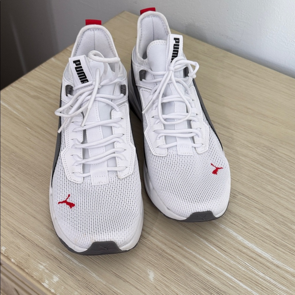 Puma White Sneakers with Red and Black Accents